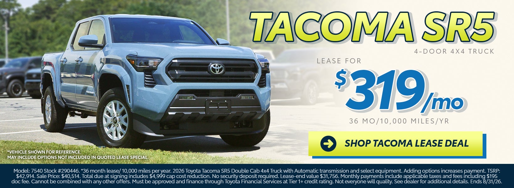 $319/mo New 2026 Tacoma SR5 Lease Special at Falmouth Toyota